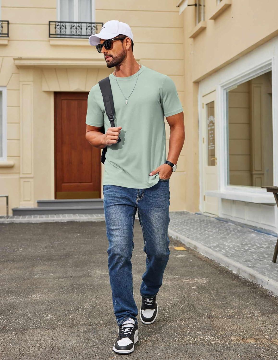 imageCOOFANDY Mens T Shirt Short Sleeve Cotton Blend TShirts Crew Neck Casual Summer Basic Tee ShirtsLight Green