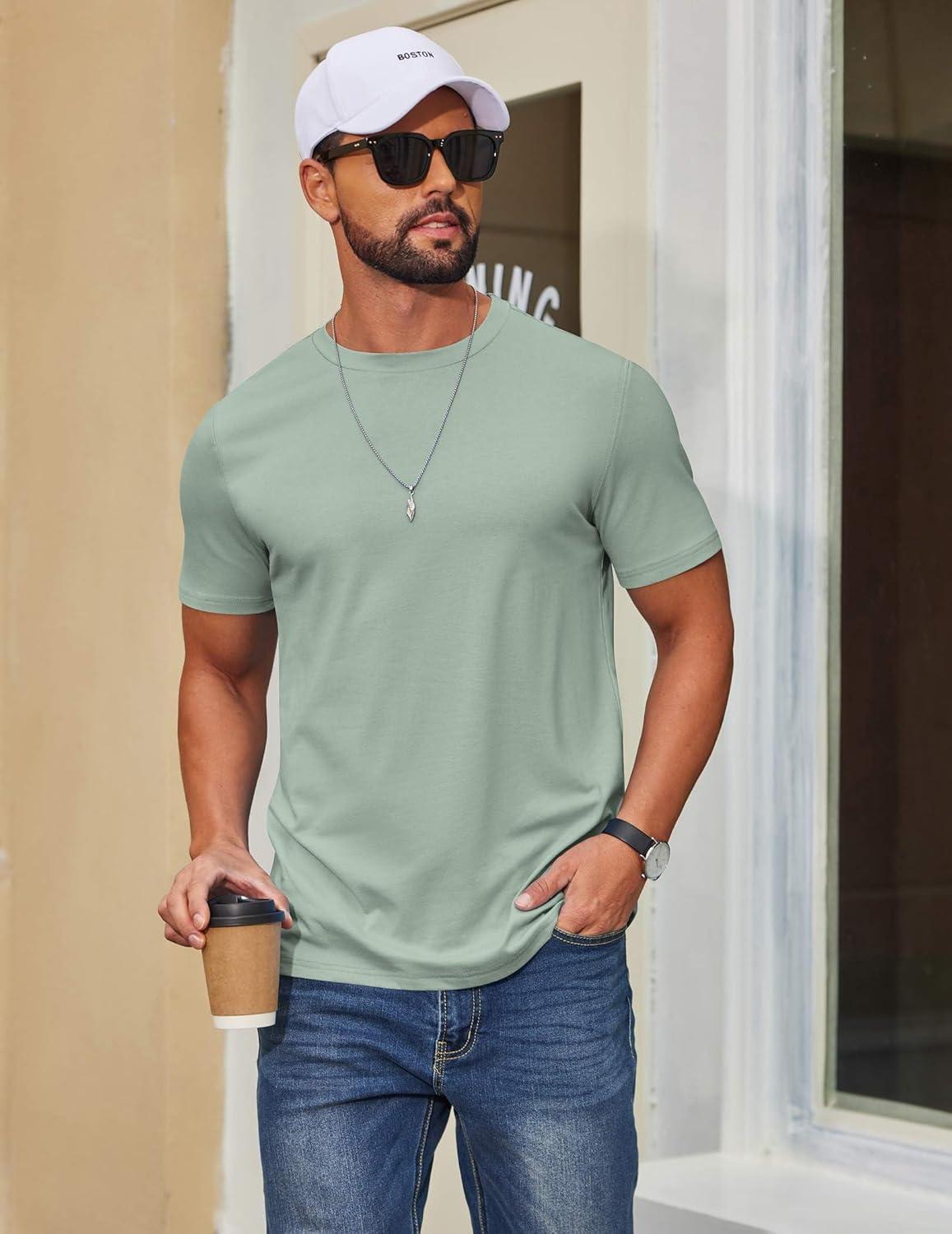 imageCOOFANDY Mens T Shirt Short Sleeve Cotton Blend TShirts Crew Neck Casual Summer Basic Tee ShirtsLight Green
