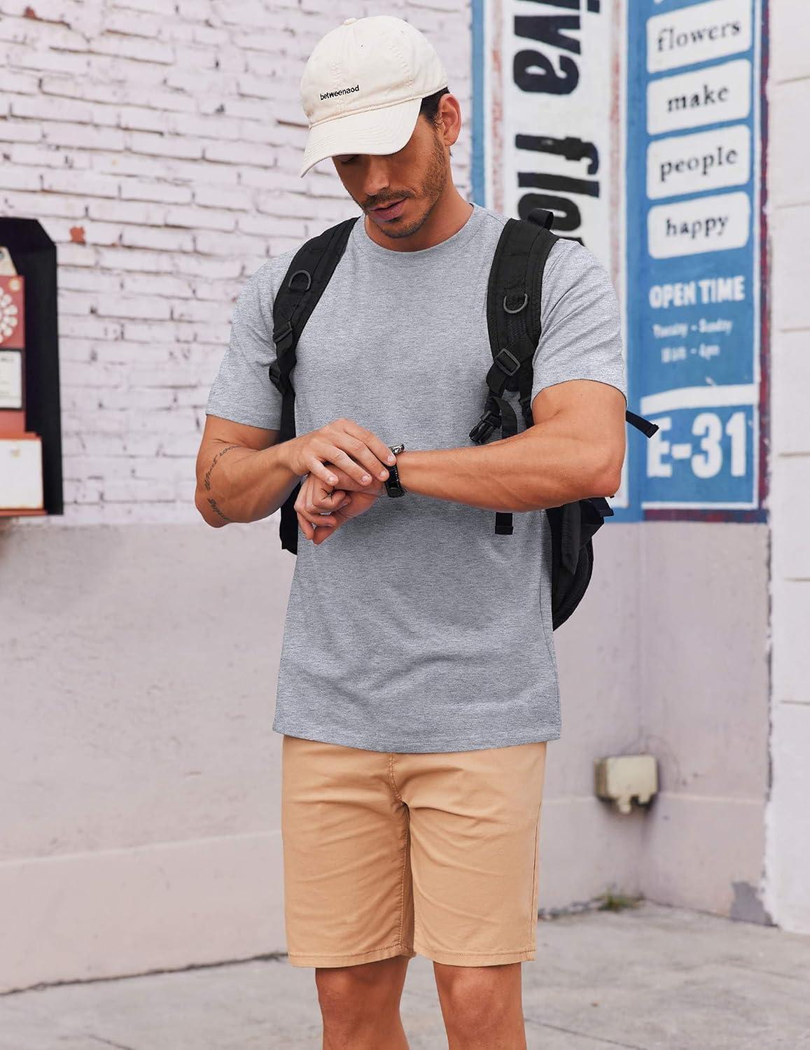 imageCOOFANDY Mens T Shirt Short Sleeve Cotton Blend TShirts Crew Neck Casual Summer Basic Tee ShirtsLight Grey