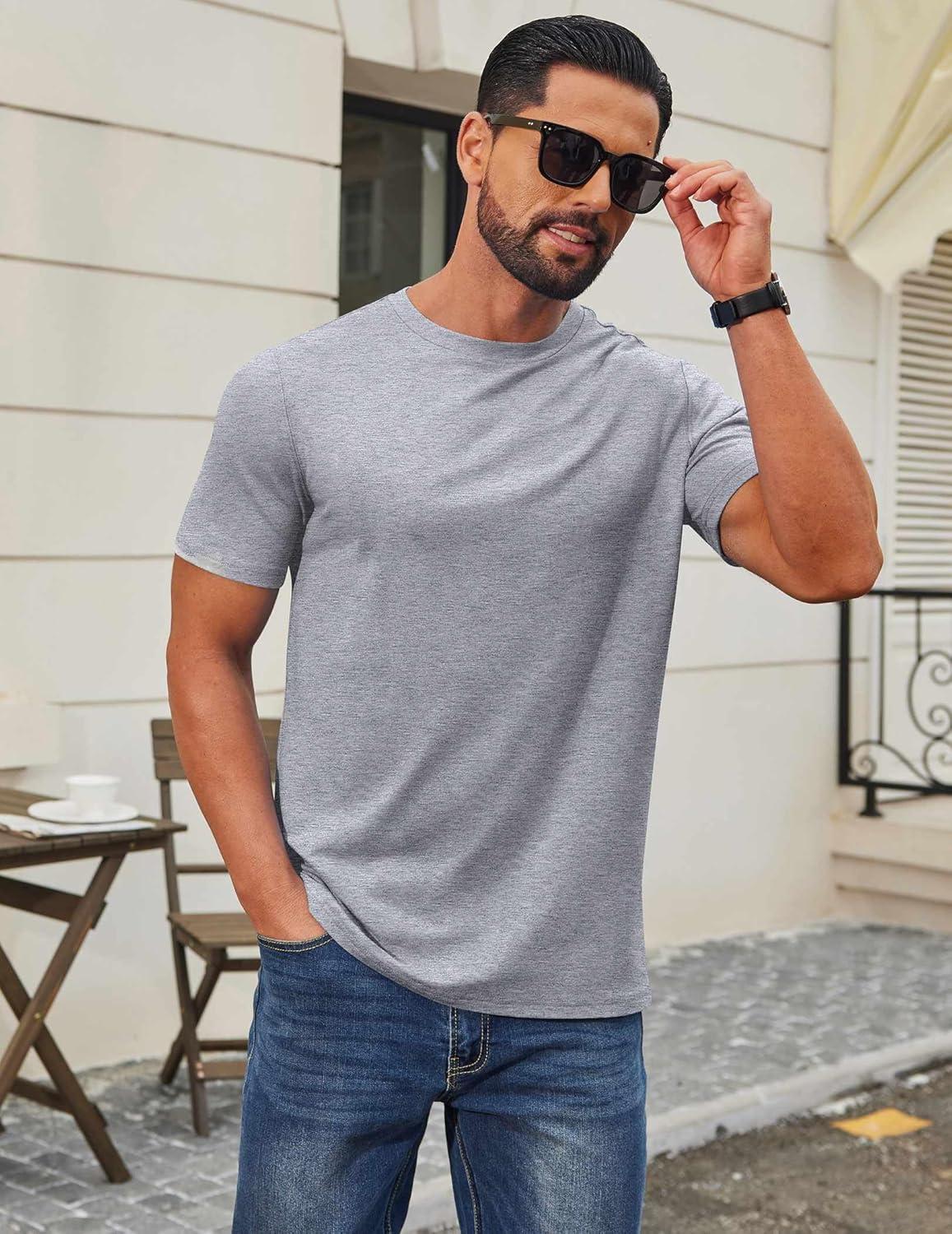 imageCOOFANDY Mens T Shirt Short Sleeve Cotton Blend TShirts Crew Neck Casual Summer Basic Tee ShirtsLight Grey