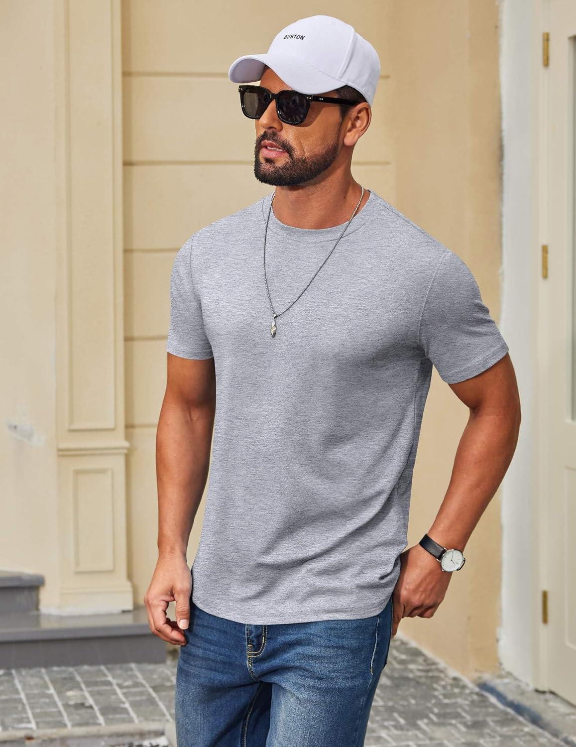 imageCOOFANDY Mens T Shirt Short Sleeve Cotton Blend TShirts Crew Neck Casual Summer Basic Tee ShirtsLight Grey