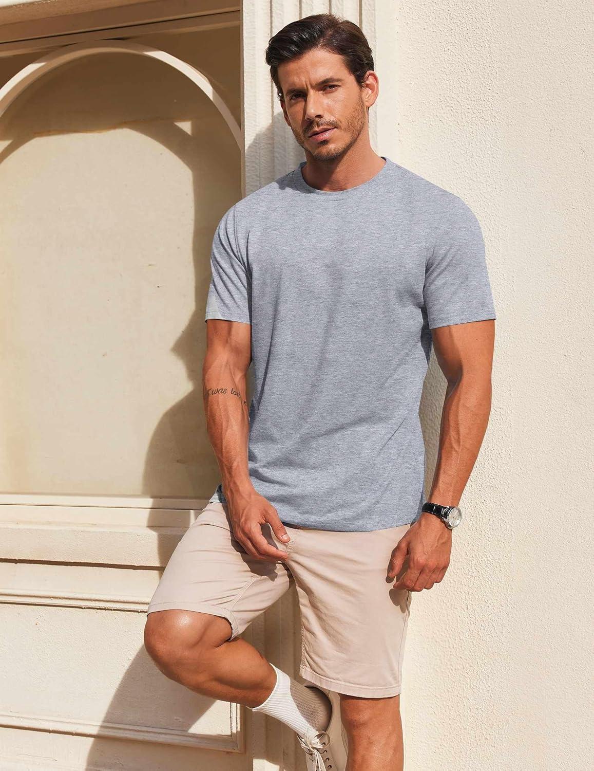 imageCOOFANDY Mens T Shirt Short Sleeve Cotton Blend TShirts Crew Neck Casual Summer Basic Tee ShirtsLight Grey