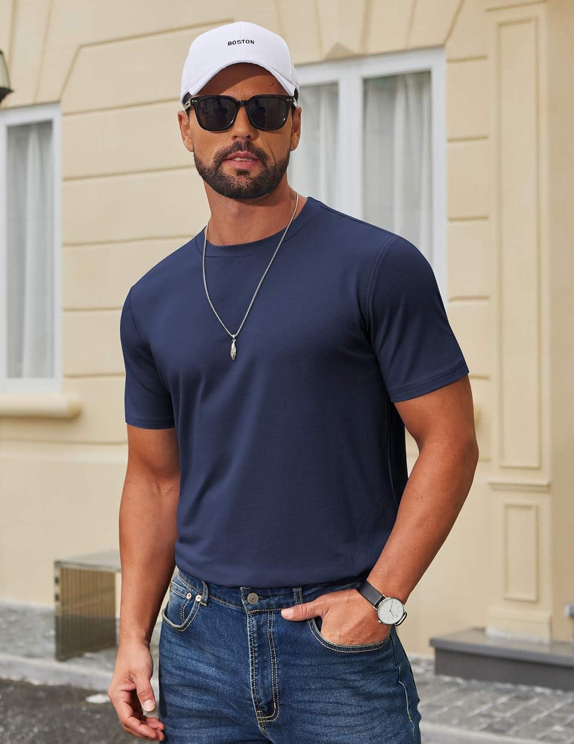 imageCOOFANDY Mens T Shirt Short Sleeve Cotton Blend TShirts Crew Neck Casual Summer Basic Tee ShirtsNavy