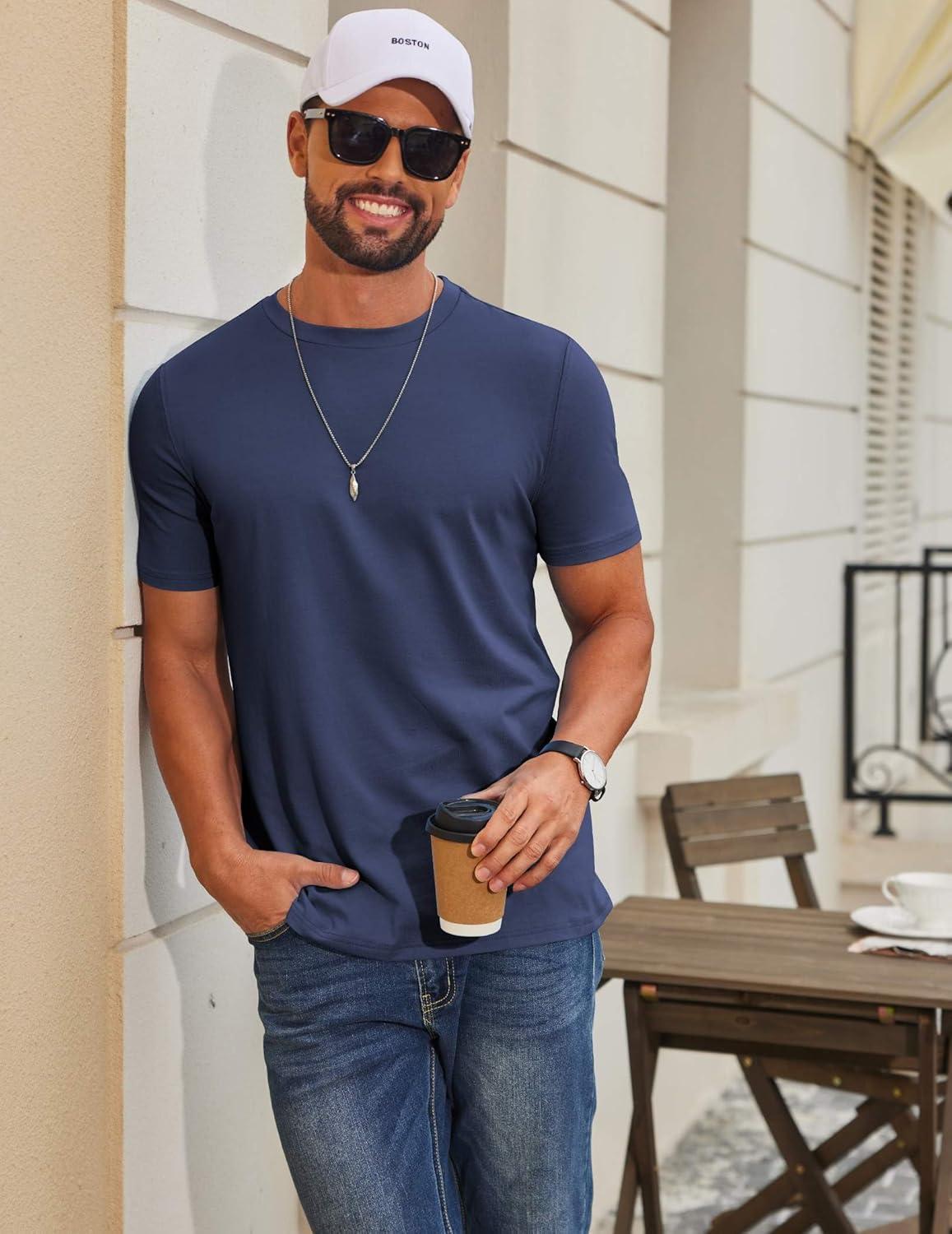 imageCOOFANDY Mens T Shirt Short Sleeve Cotton Blend TShirts Crew Neck Casual Summer Basic Tee ShirtsNavy