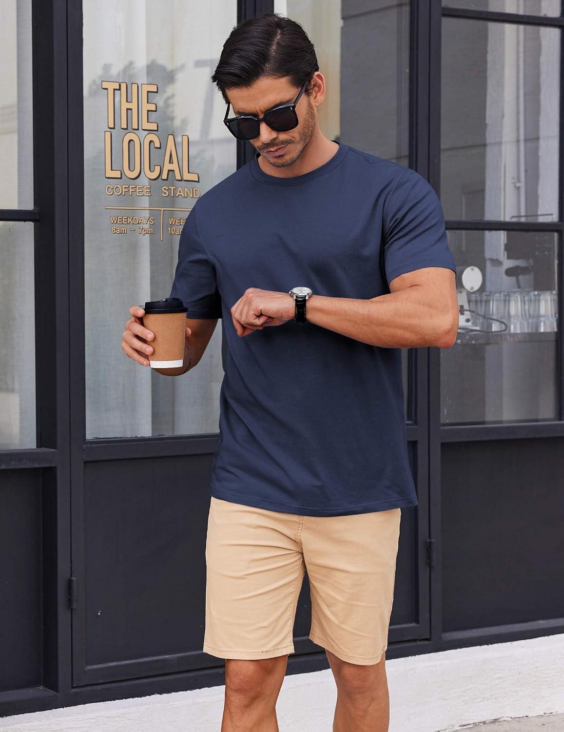 imageCOOFANDY Mens T Shirt Short Sleeve Cotton Blend TShirts Crew Neck Casual Summer Basic Tee ShirtsNavy
