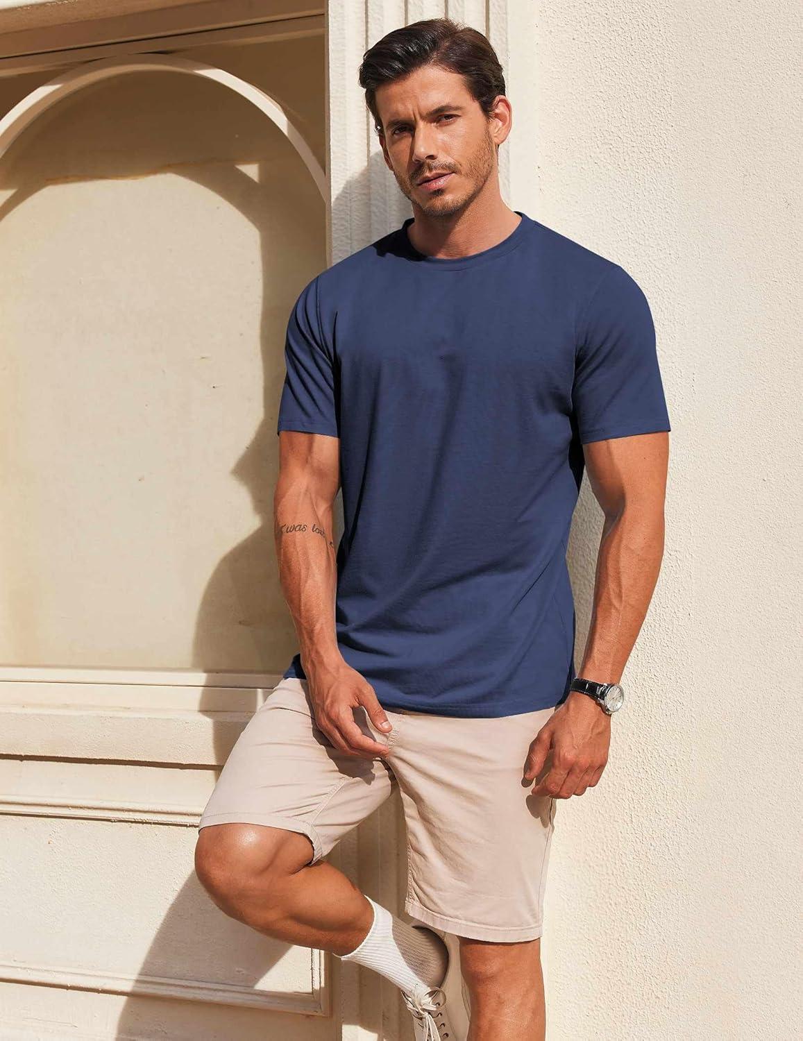 imageCOOFANDY Mens T Shirt Short Sleeve Cotton Blend TShirts Crew Neck Casual Summer Basic Tee ShirtsNavy