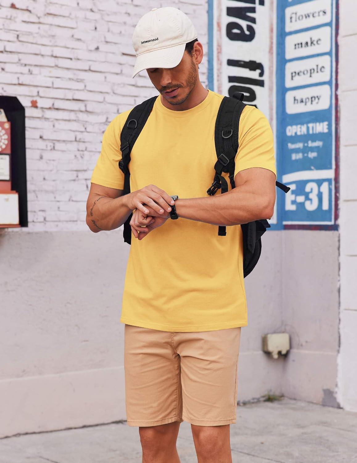 imageCOOFANDY Mens T Shirt Short Sleeve Cotton Blend TShirts Crew Neck Casual Summer Basic Tee ShirtsTurmeric