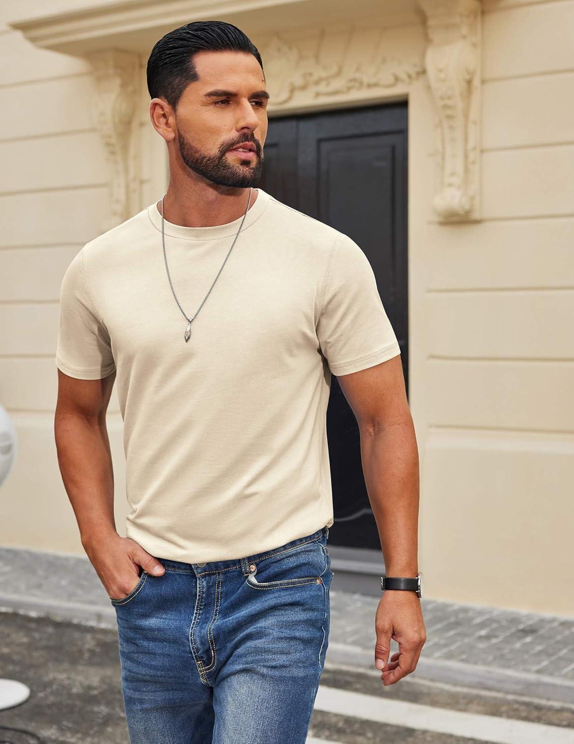 imageCOOFANDY Mens T Shirt Short Sleeve Cotton Blend TShirts Crew Neck Casual Summer Basic Tee ShirtsWarm Taupe