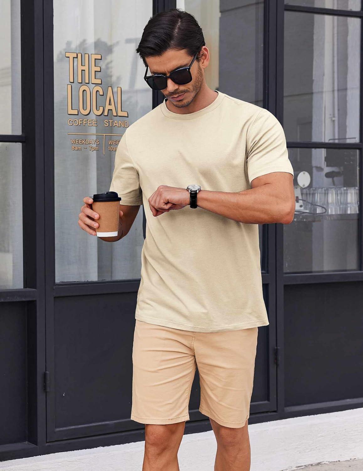 imageCOOFANDY Mens T Shirt Short Sleeve Cotton Blend TShirts Crew Neck Casual Summer Basic Tee ShirtsWarm Taupe