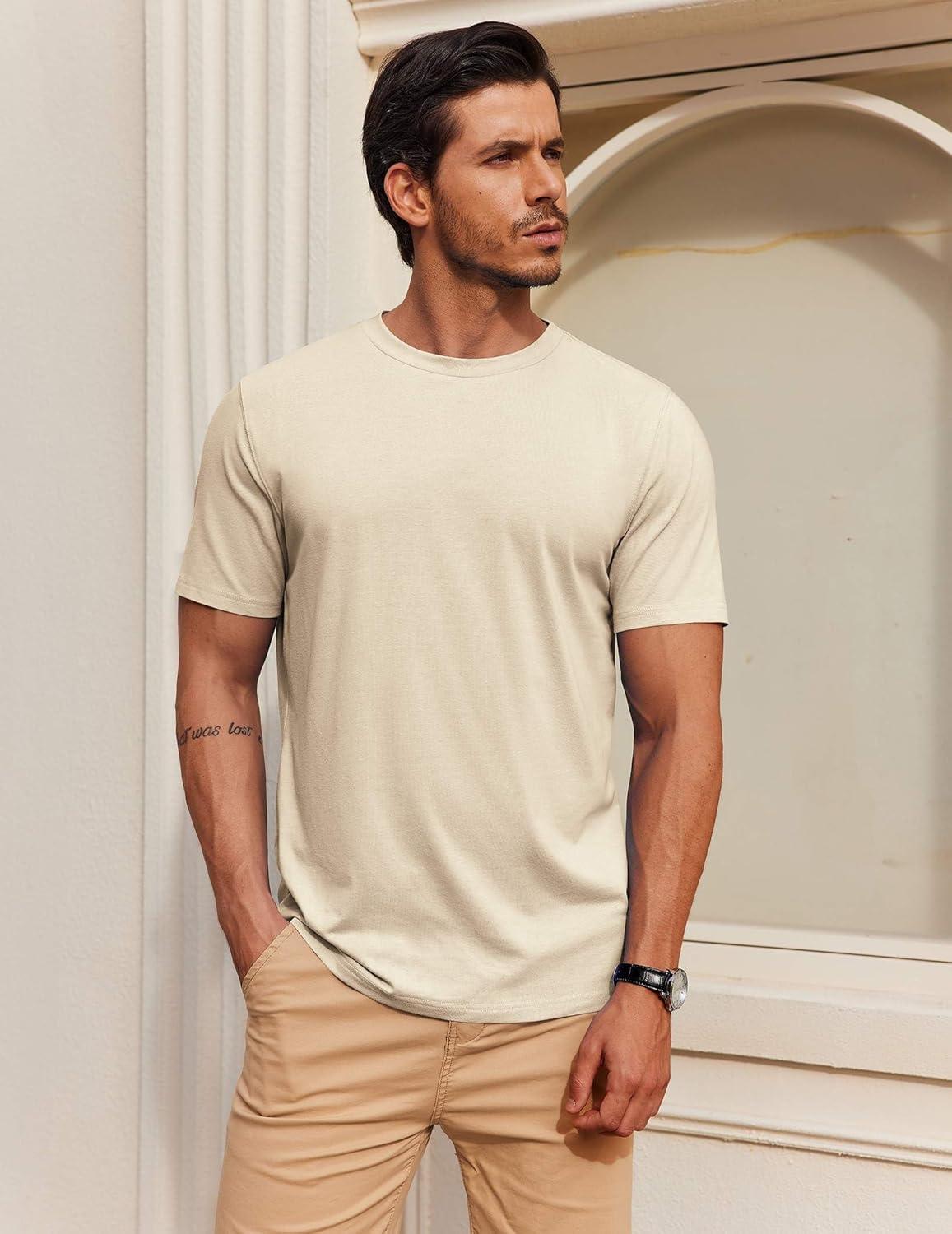 imageCOOFANDY Mens T Shirt Short Sleeve Cotton Blend TShirts Crew Neck Casual Summer Basic Tee ShirtsWarm Taupe