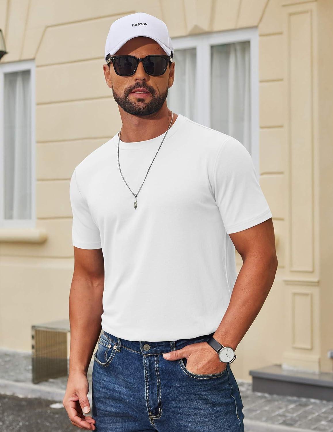 imageCOOFANDY Mens T Shirt Short Sleeve Cotton Blend TShirts Crew Neck Casual Summer Basic Tee ShirtsWhite