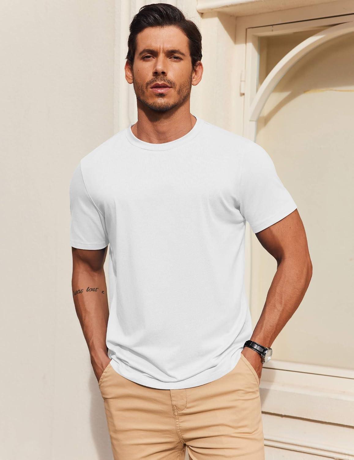 imageCOOFANDY Mens T Shirt Short Sleeve Cotton Blend TShirts Crew Neck Casual Summer Basic Tee ShirtsWhite