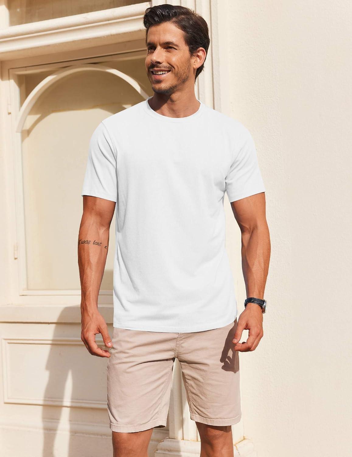 imageCOOFANDY Mens T Shirt Short Sleeve Cotton Blend TShirts Crew Neck Casual Summer Basic Tee ShirtsWhite