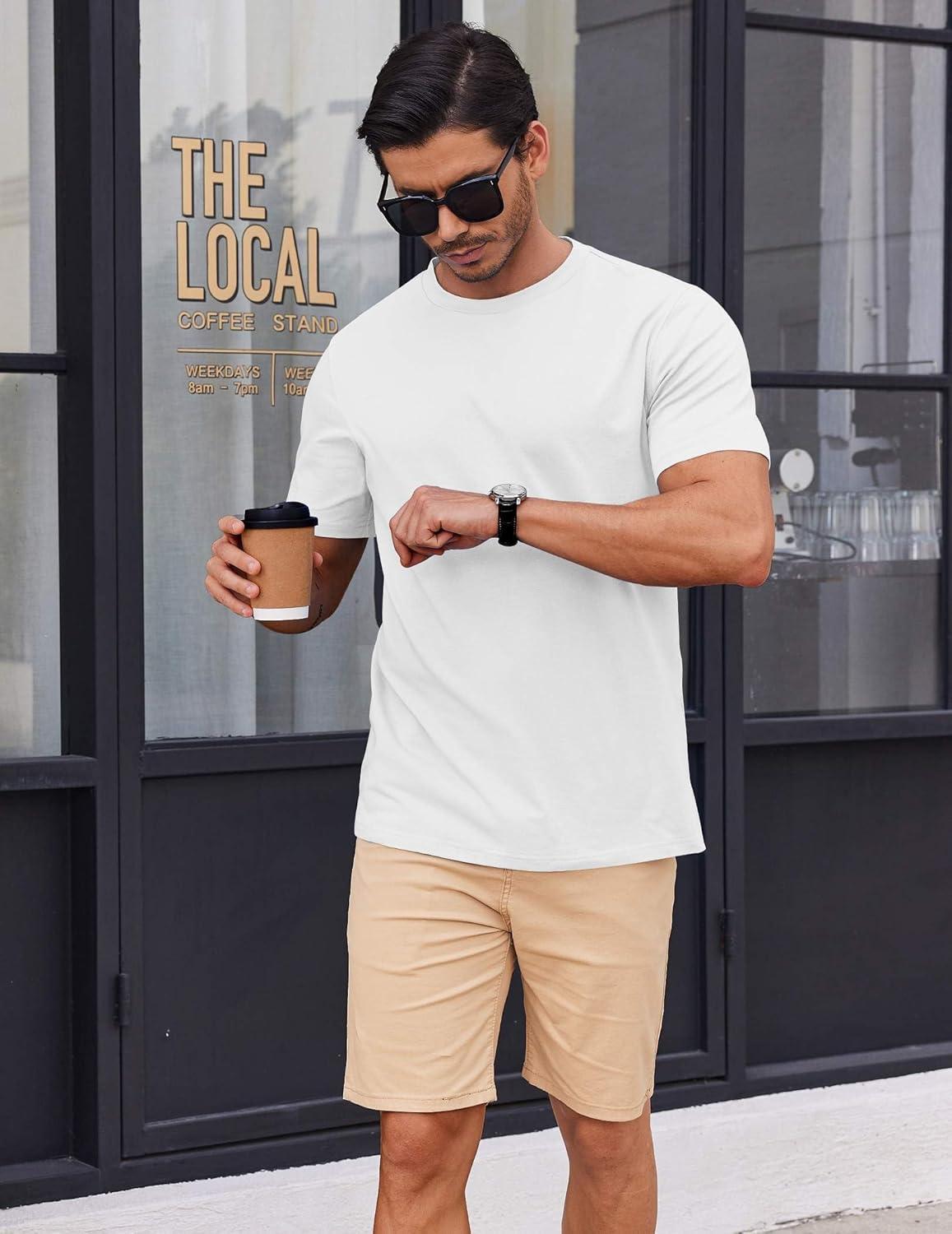 imageCOOFANDY Mens T Shirt Short Sleeve Cotton Blend TShirts Crew Neck Casual Summer Basic Tee ShirtsWhite