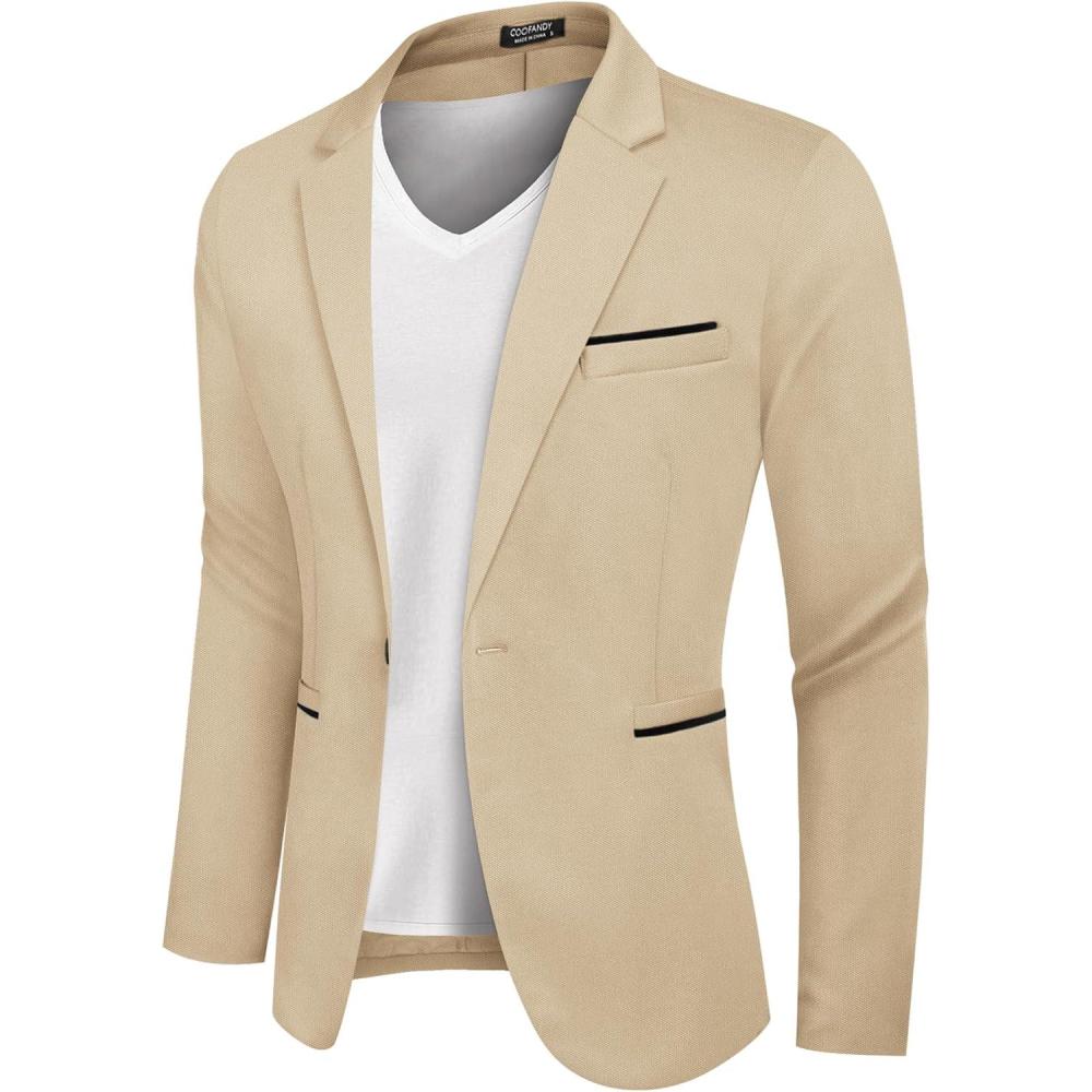 imageCOOFANDY Mens Casual Blazer Jacket Slim Fit Sports Coat Business Suit Jackets One ButtonApricot