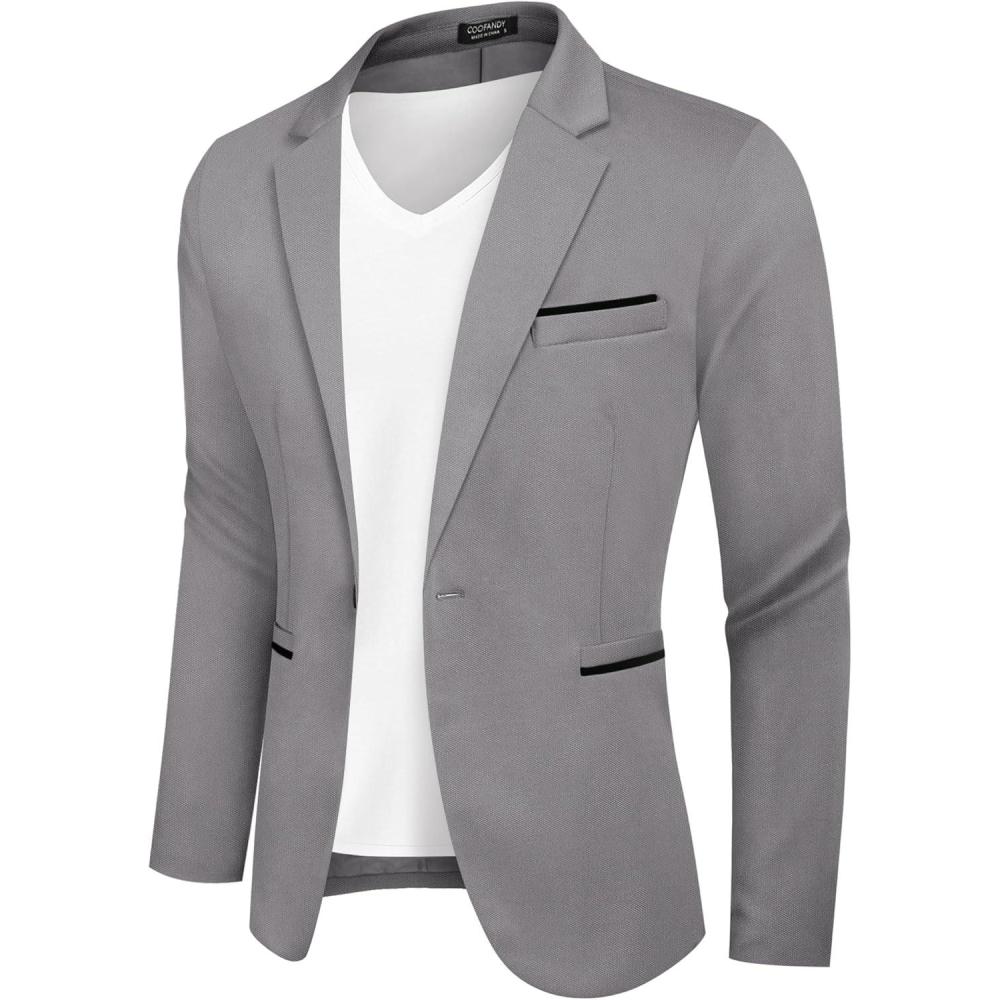 imageCOOFANDY Mens Casual Blazer Jacket Slim Fit Sports Coat Business Suit Jackets One ButtonGrey