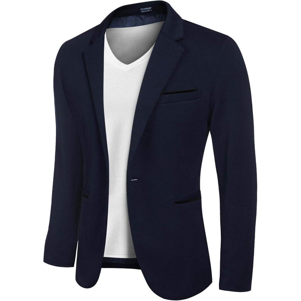 imageCOOFANDY Mens Casual Blazer Jacket Slim Fit Sports Coat Business Suit Jackets One ButtonNavy Blue