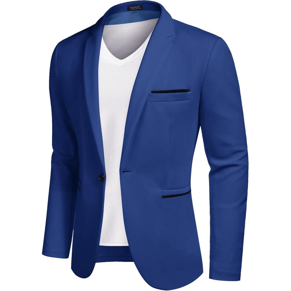 imageCOOFANDY Mens Casual Blazer Jacket Slim Fit Sports Coat Business Suit Jackets One ButtonRoyal Blue