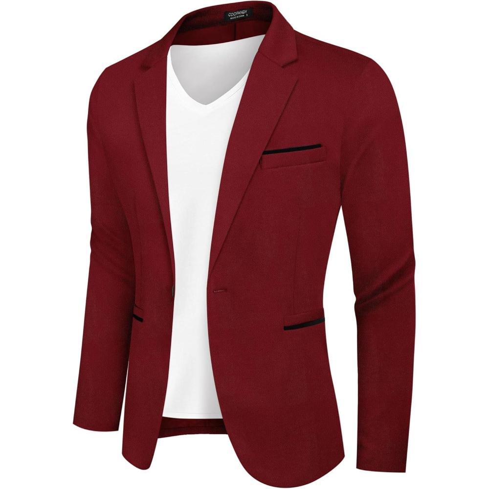 imageCOOFANDY Mens Casual Blazer Jacket Slim Fit Sports Coat Business Suit Jackets One ButtonWine Red