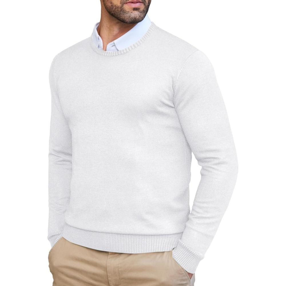 imageCOOFANDY Mens Dress Crew Neck Sweater Lightweight Sweatshirts Knitted Pullover Casual Fashion Long Sleeve SweaterWhite