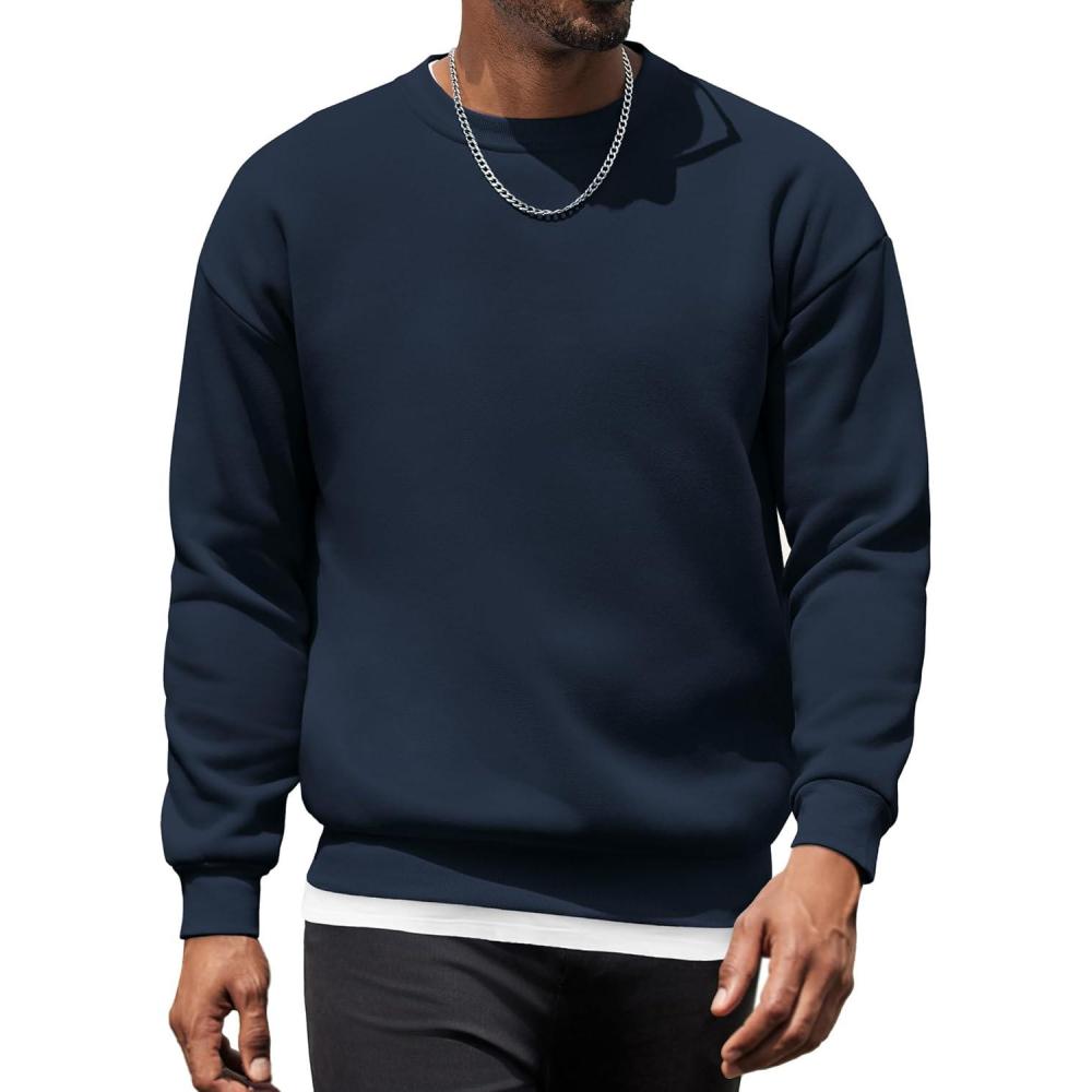 imageCOOFANDY Mens Fleece Pullover Crewneck Sweatshirts Soft Casual Long Sleeves Sweatshirt Crew Neck Pullover SweaterNavy Blue
