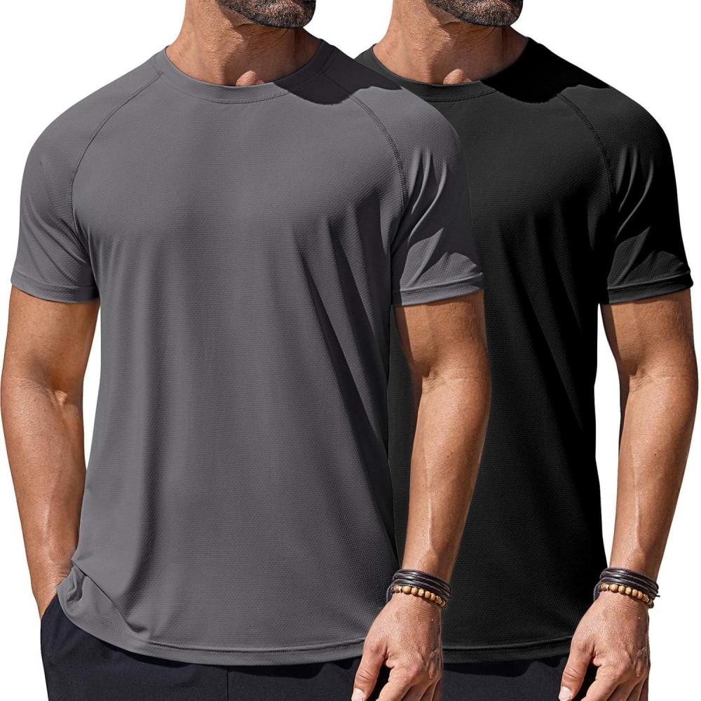 imageCOOFANDY Mens Swim Shirt UPF 50 Rash Guard Beach Tshirt Workout Quick Dry T Shirts for Running Surfing and HikingBlackdeep Grey