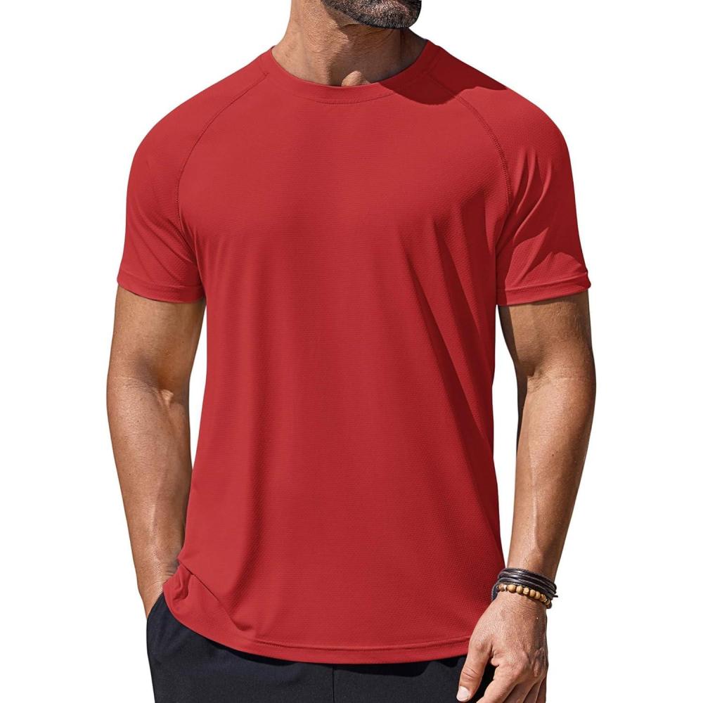 imageCOOFANDY Mens Swim Shirt UPF 50 Rash Guard Beach Tshirt Workout Quick Dry T Shirts for Running Surfing and HikingRed