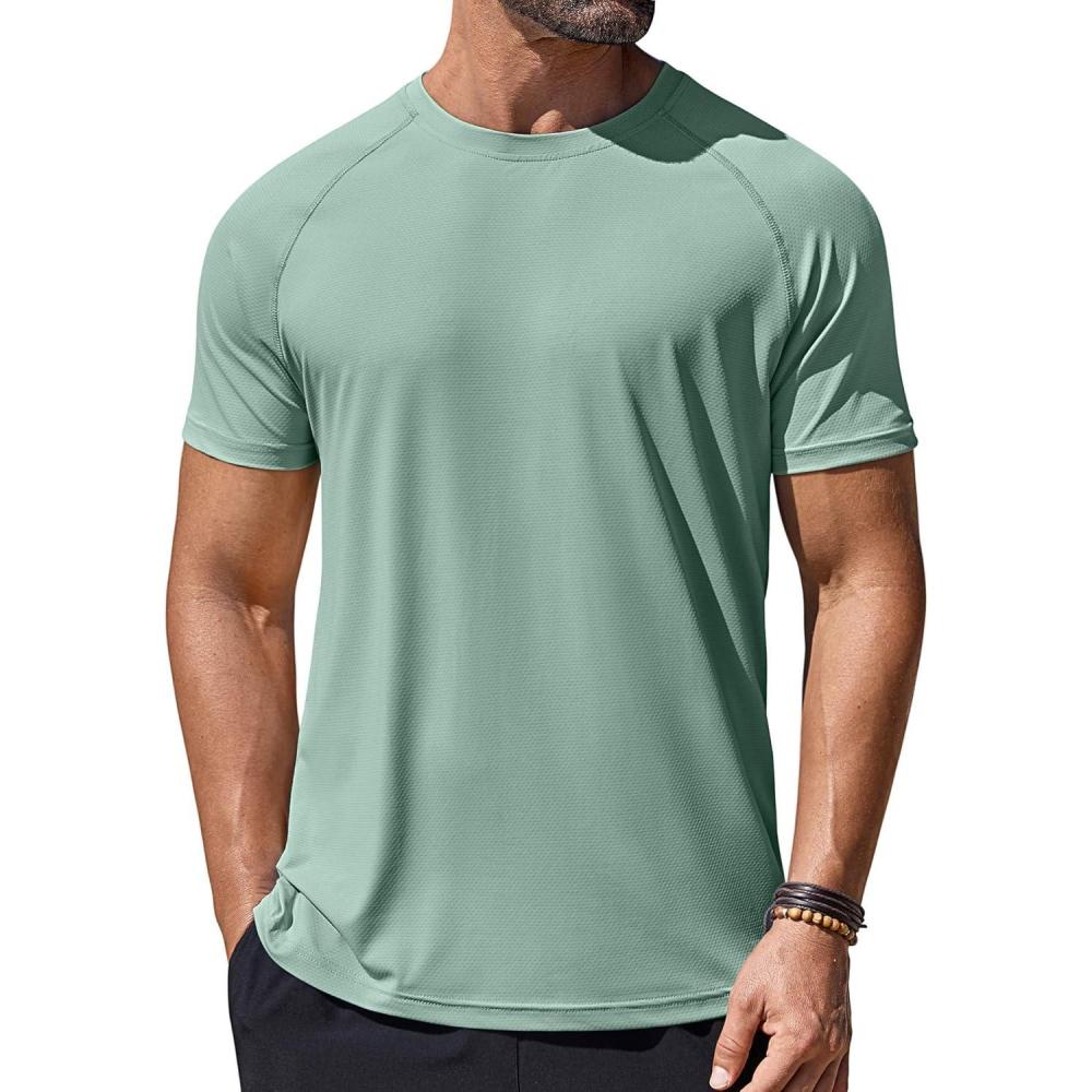 imageCOOFANDY Mens Swim Shirt UPF 50 Rash Guard Beach Tshirt Workout Quick Dry T Shirts for Running Surfing and HikingTeal