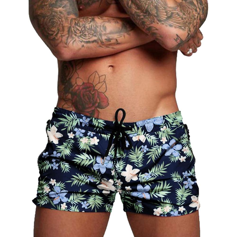 imageCOOFANDY Mens Swim Trunk Quick Dry Swimwear Mesh Lining Bathing Suit Swimsuit Board Beach Sport ShortBlue Floral Print