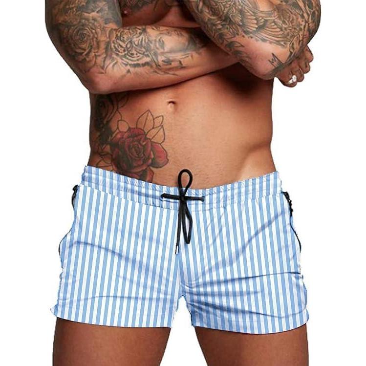 imageCOOFANDY Mens Swim Trunk Quick Dry Swimwear Mesh Lining Bathing Suit Swimsuit Board Beach Sport ShortBlue White Stripe