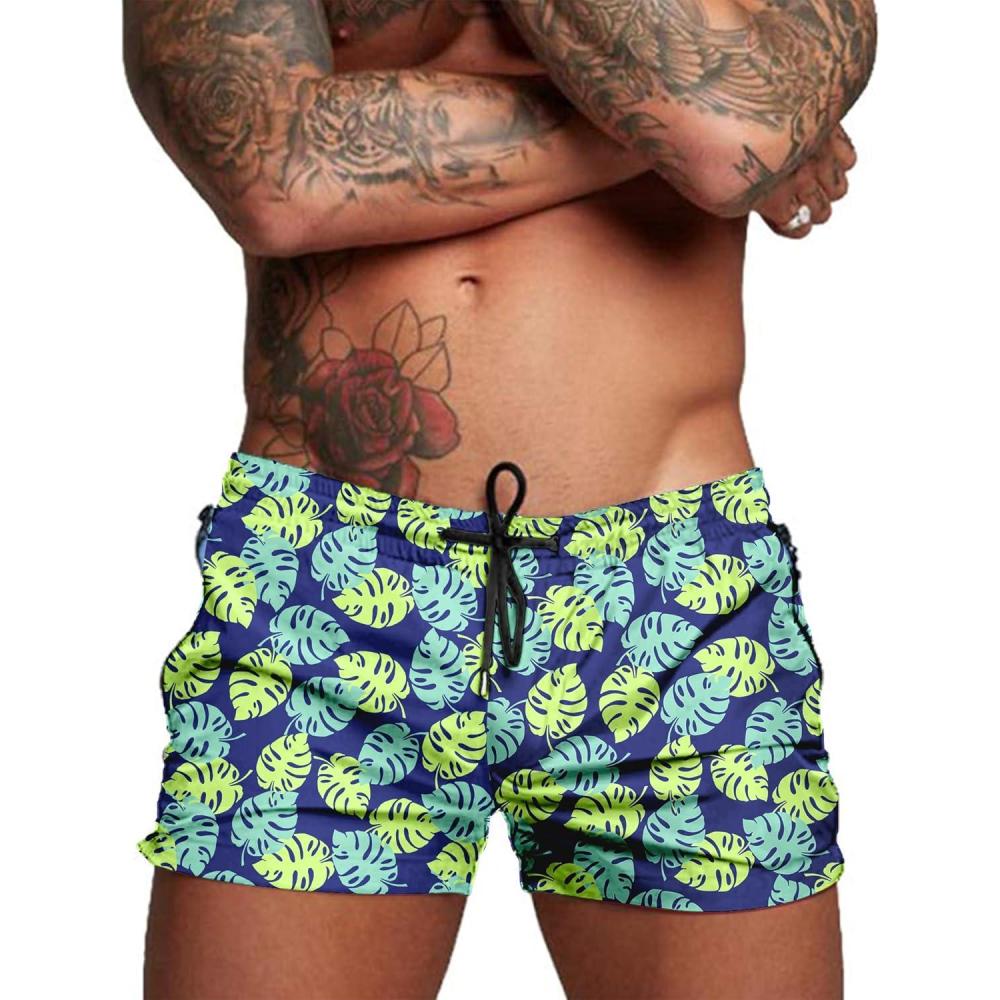 imageCOOFANDY Mens Swim Trunk Quick Dry Swimwear Mesh Lining Bathing Suit Swimsuit Board Beach Sport ShortGreen Monstera