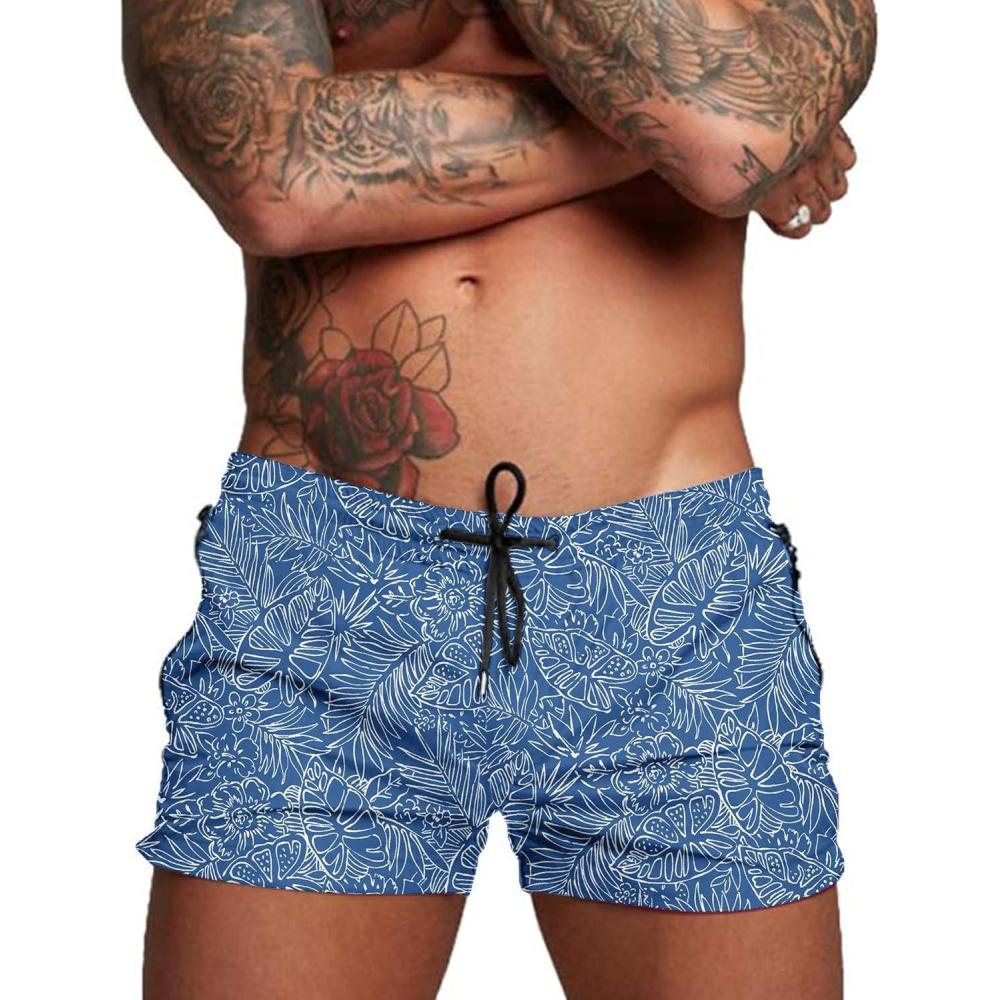 imageCOOFANDY Mens Swim Trunk Quick Dry Swimwear Mesh Lining Bathing Suit Swimsuit Board Beach Sport ShortLight Blue Leaves