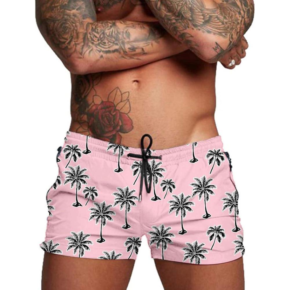 imageCOOFANDY Mens Swim Trunk Quick Dry Swimwear Mesh Lining Bathing Suit Swimsuit Board Beach Sport ShortPink Palm Tree