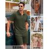 COOFANDY Men’s 2 Piece Set Summer Beach Vacation Outfits Quarter Zip Polo Shirt and Shorts Sets(Army Green)