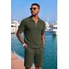 COOFANDY Men’s 2 Piece Set Summer Beach Vacation Outfits Quarter Zip Polo Shirt and Shorts Sets(Army Green)