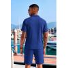 COOFANDY Men’s 2 Piece Set Summer Beach Vacation Outfits Quarter Zip Polo Shirt and Shorts Sets(Blue)