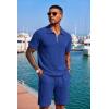 COOFANDY Men’s 2 Piece Set Summer Beach Vacation Outfits Quarter Zip Polo Shirt and Shorts Sets(Blue)
