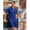 COOFANDY Men’s 2 Piece Set Summer Beach Vacation Outfits Quarter Zip Polo Shirt and Shorts Sets(Blue)