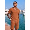 COOFANDY Men’s 2 Piece Set Summer Beach Vacation Outfits Quarter Zip Polo Shirt and Shorts Sets(Brown)