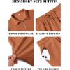 COOFANDY Men’s 2 Piece Set Summer Beach Vacation Outfits Quarter Zip Polo Shirt and Shorts Sets(Brown)