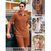 COOFANDY Men’s 2 Piece Set Summer Beach Vacation Outfits Quarter Zip Polo Shirt and Shorts Sets(Brown)