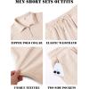 COOFANDY Men’s 2 Piece Set Summer Beach Vacation Outfits Quarter Zip Polo Shirt and Shorts Sets(Cream)