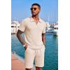 COOFANDY Men’s 2 Piece Set Summer Beach Vacation Outfits Quarter Zip Polo Shirt and Shorts Sets(Cream)