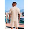 COOFANDY Men’s 2 Piece Set Summer Beach Vacation Outfits Quarter Zip Polo Shirt and Shorts Sets(Cream)