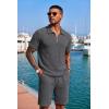 COOFANDY Men’s 2 Piece Set Summer Beach Vacation Outfits Quarter Zip Polo Shirt and Shorts Sets(Dark Gray)