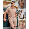 COOFANDY Men’s 2 Piece Set Summer Beach Vacation Outfits Quarter Zip Polo Shirt and Shorts Sets(Khaki)