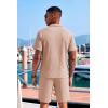 COOFANDY Men’s 2 Piece Set Summer Beach Vacation Outfits Quarter Zip Polo Shirt and Shorts Sets(Khaki)