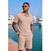 COOFANDY Men’s 2 Piece Set Summer Beach Vacation Outfits Quarter Zip Polo Shirt and Shorts Sets(Khaki)