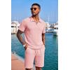 COOFANDY Men’s 2 Piece Set Summer Beach Vacation Outfits Quarter Zip Polo Shirt and Shorts Sets(Pink)