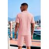 COOFANDY Men’s 2 Piece Set Summer Beach Vacation Outfits Quarter Zip Polo Shirt and Shorts Sets(Pink)